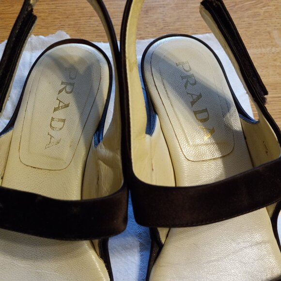 AUTHENTIC VINTAGE Prada Leather & Fabric Sandals Shoes Size 35 1/2 made in Italy - Picture 3 of 7
